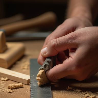 木材を丁寧に切断する職人の手元